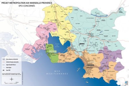 Les contours de la future métropole Aix Marseille Provence (carte AGAM)
